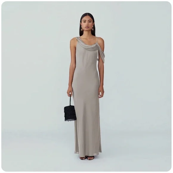 Fame And Partners Francois Dress in Dark Tan - Picture 4 of 5